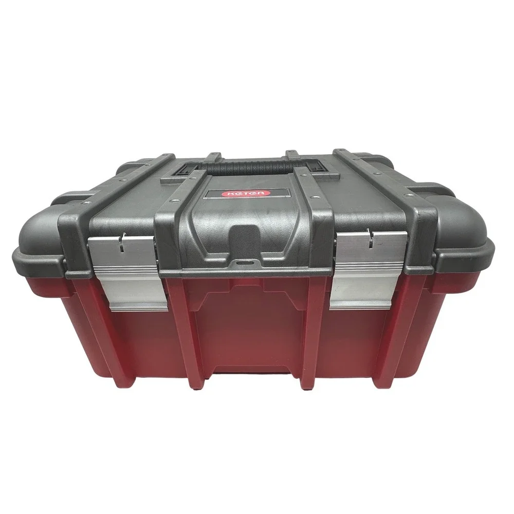 Keter Heavy Duty Plastic Tool Box Red Gray Metal Latches Portable 16 Inch Case